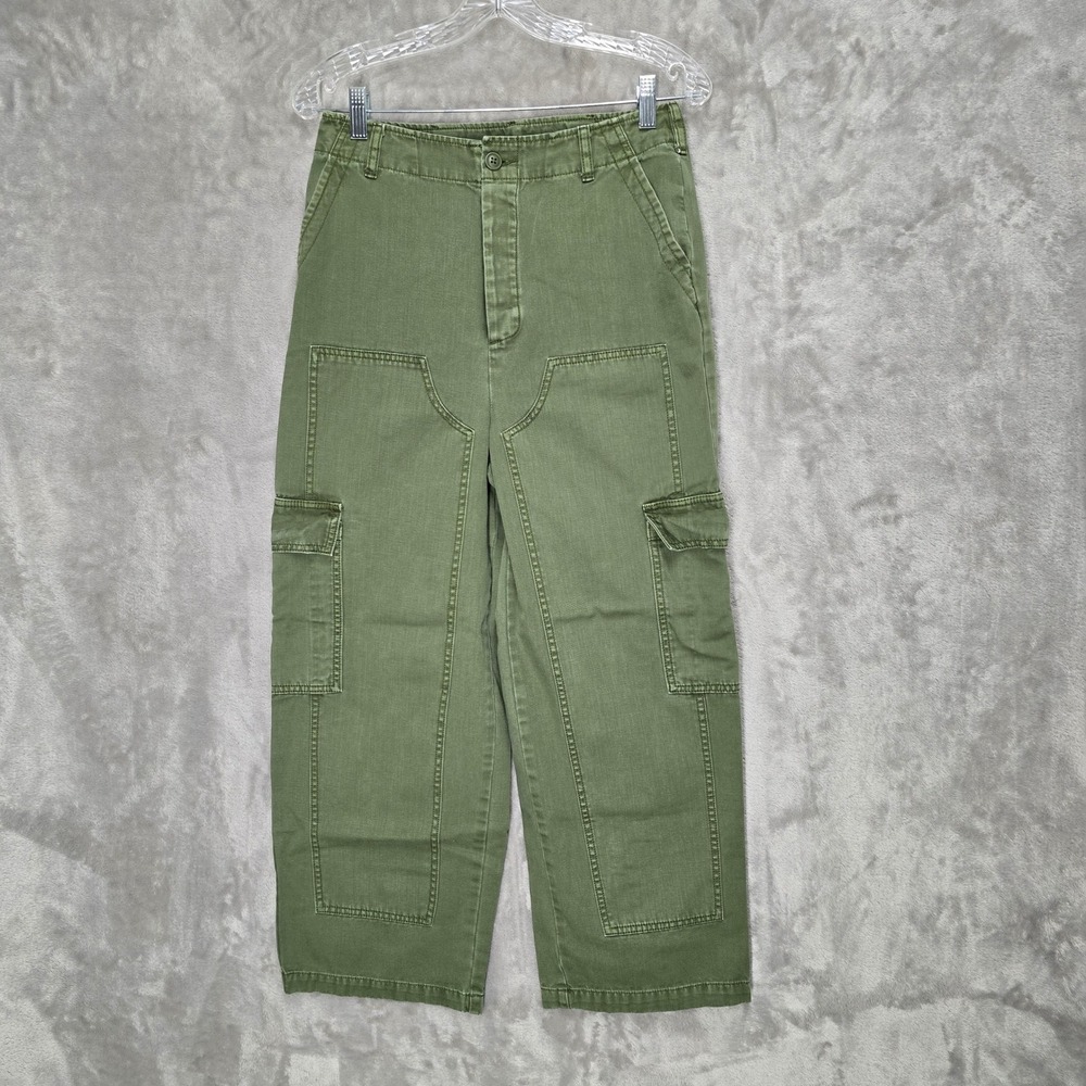Universal Thread Cargo Pants Women 4 Green High Rise Wide Leg Button Fly Utility